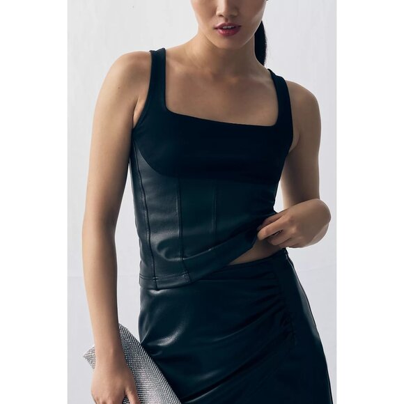 Maeve Black Faux Leather Corset Tank Top - Picture 2 of 6